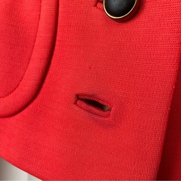 Vintage Mod 1960's Cropped Boxy Knit Blazer Jacket Neon Bright Red Orange - Picture 9 of 12